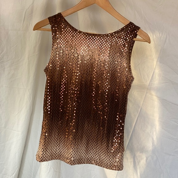 Ombre sparkly sleeveless shirt brown cream vintage - Picture 7 of 8